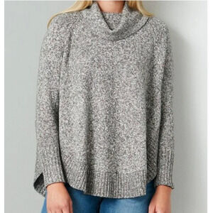 Leo & Nicole Charcoal Cowl Neck Poncho Style Pullover Sweater